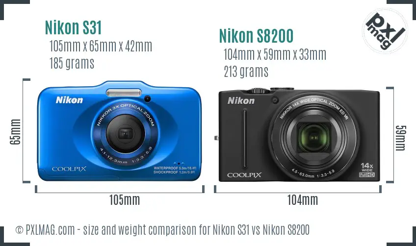 Nikon S31 vs Nikon S8200 size comparison Nikon S31 vs Nikon S8200 size comparison