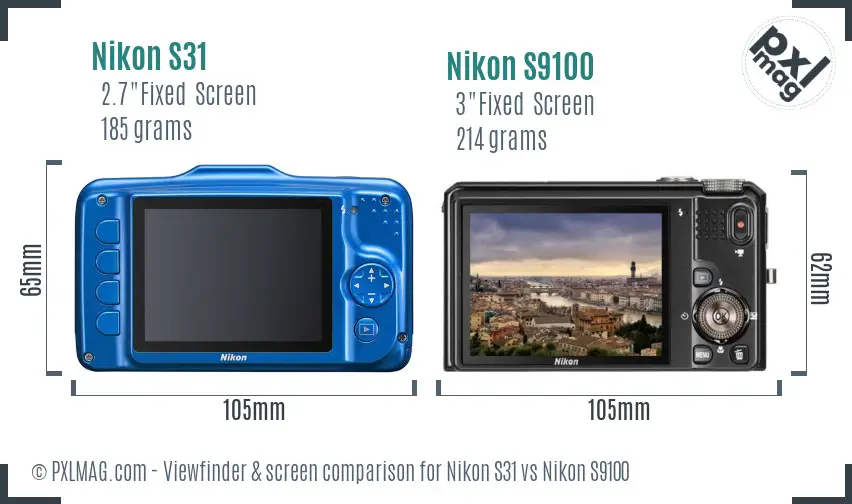 Nikon S31 vs Nikon S9100 Screen and Viewfinder comparison