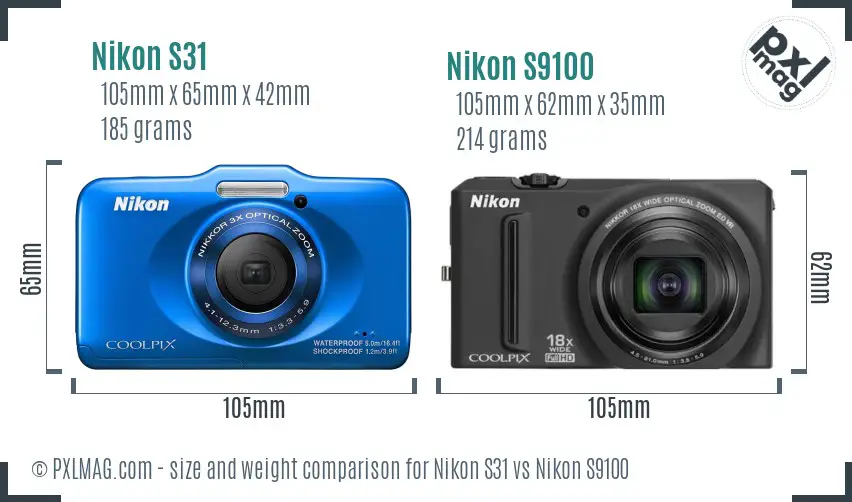 Nikon S31 vs Nikon S9100 size comparison
