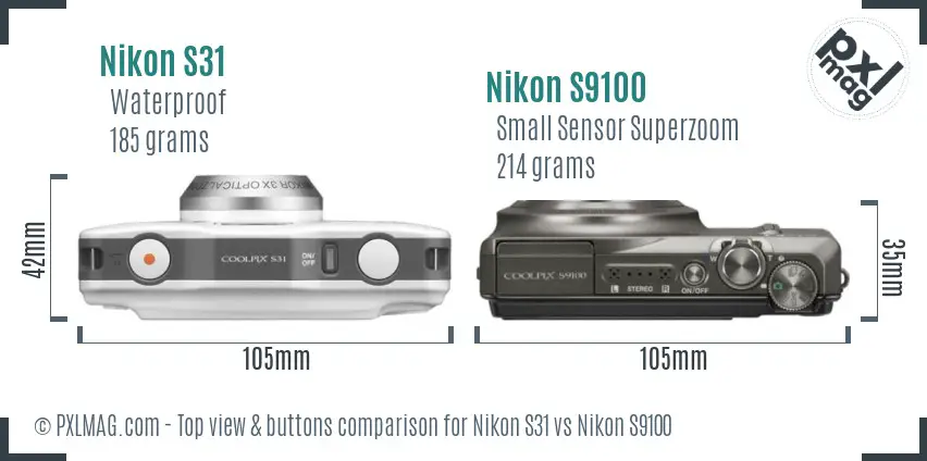 Nikon S31 vs Nikon S9100 top view buttons comparison