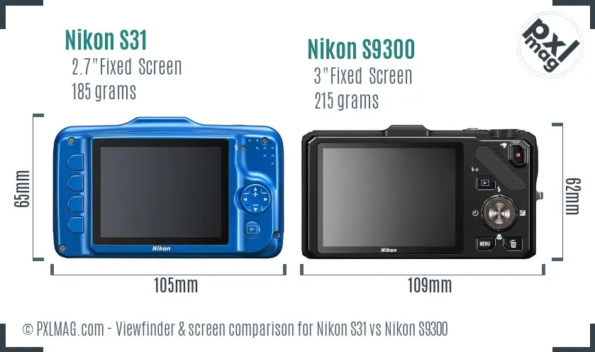 Nikon S31 vs Nikon S9300 Screen and Viewfinder comparison