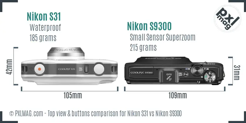 Nikon S31 vs Nikon S9300 top view buttons comparison