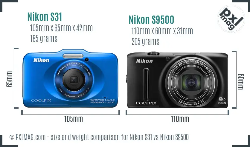 Nikon S31 vs Nikon S9500 size comparison