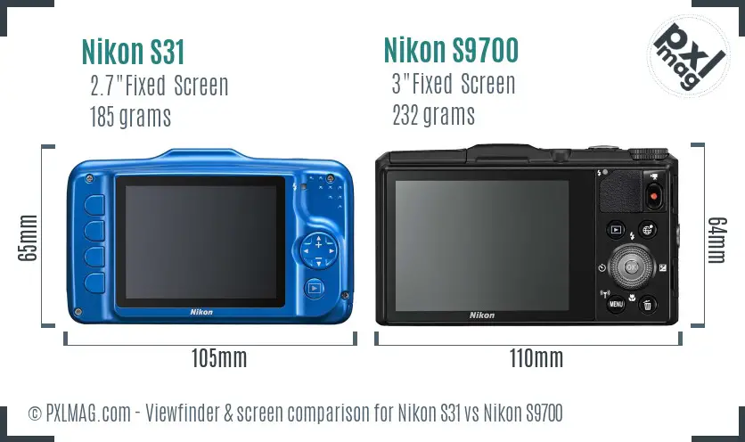 Nikon S31 vs Nikon S9700 Screen and Viewfinder comparison