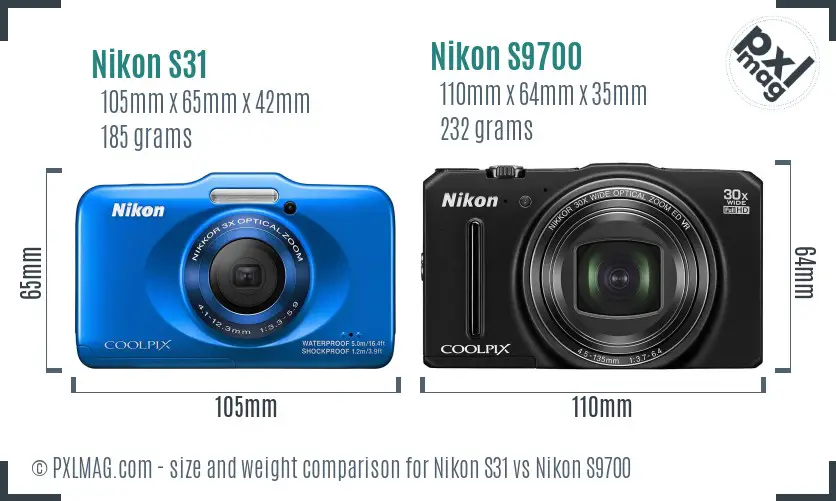 Nikon S31 vs Nikon S9700 size comparison