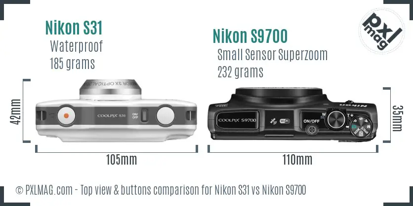 Nikon S31 vs Nikon S9700 top view buttons comparison