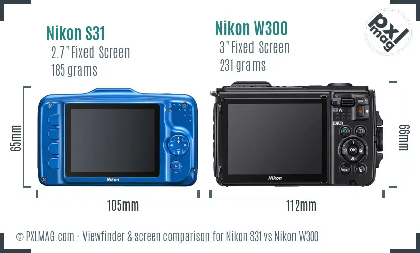 Nikon S31 vs Nikon W300 Screen and Viewfinder comparison