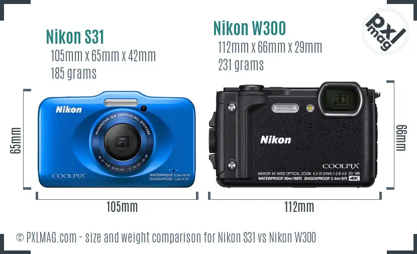 Nikon S31 vs Nikon W300 size comparison
