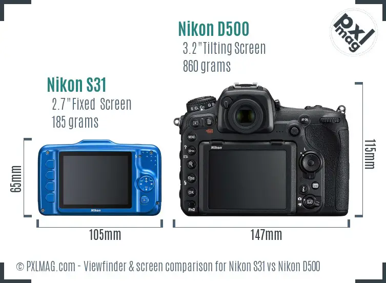 Nikon S31 vs Nikon D500 Screen and Viewfinder comparison