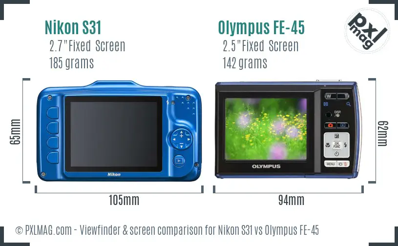 Nikon S31 vs Olympus FE-45 Screen and Viewfinder comparison