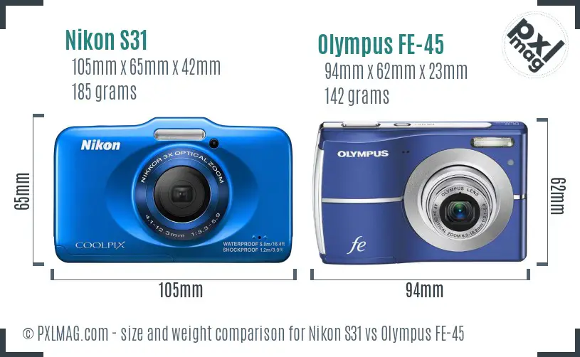 Nikon S31 vs Olympus FE-45 size comparison