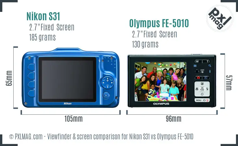 Nikon S31 vs Olympus FE-5010 Screen and Viewfinder comparison