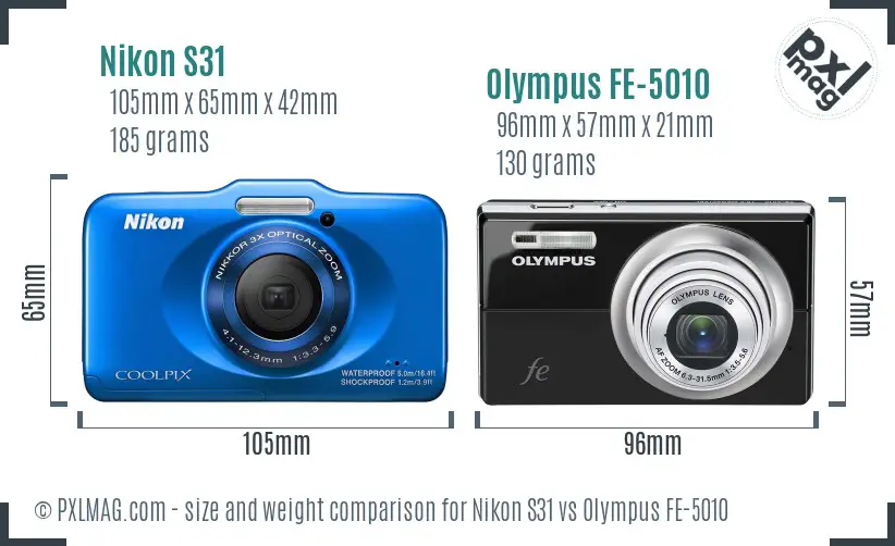 Nikon S31 vs Olympus FE-5010 size comparison