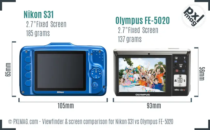 Nikon S31 vs Olympus FE-5020 Screen and Viewfinder comparison Nikon S31 vs Olympus FE-5020 Screen and Viewfinder comparison