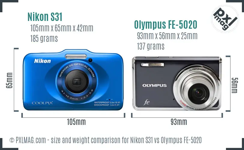 Nikon S31 vs Olympus FE-5020 size comparison Nikon S31 vs Olympus FE-5020 size comparison