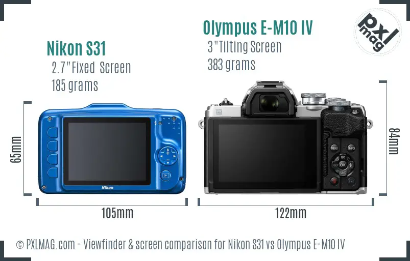 Nikon S31 vs Olympus E-M10 IV Screen and Viewfinder comparison