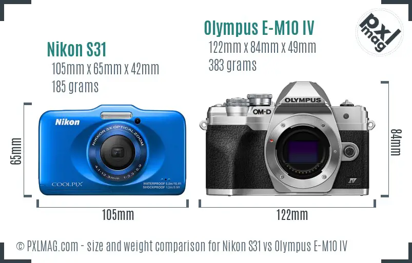 Nikon S31 vs Olympus E-M10 IV size comparison