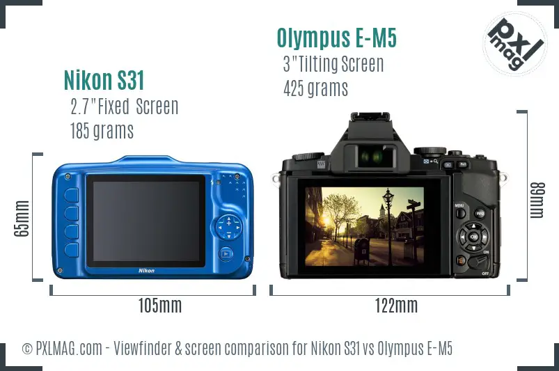 Nikon S31 vs Olympus E-M5 Screen and Viewfinder comparison