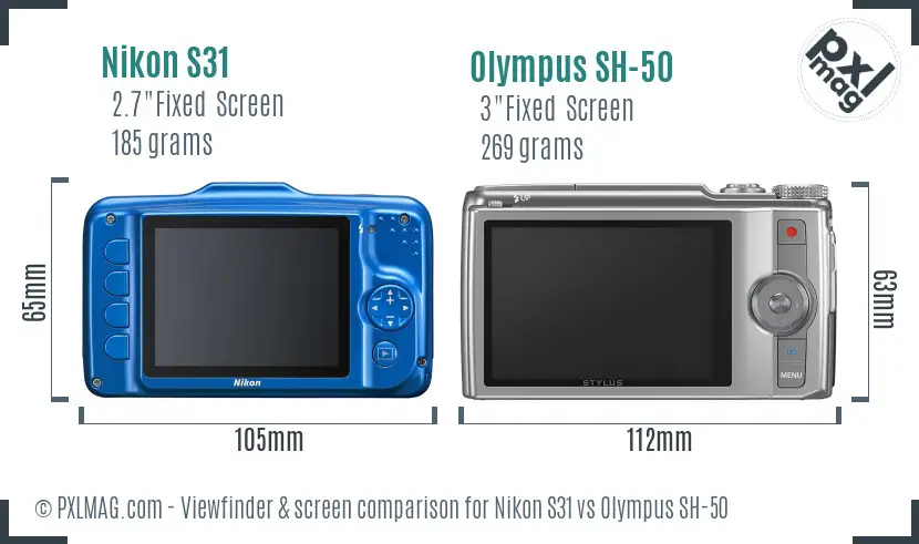 Nikon S31 vs Olympus SH-50 Screen and Viewfinder comparison