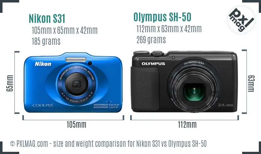 Nikon S31 vs Olympus SH-50 size comparison Nikon S31 vs Olympus SH-50 size comparison