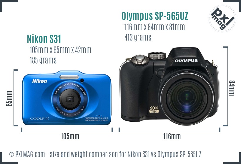 Nikon S31 vs Olympus SP-565UZ size comparison