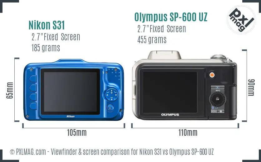 Nikon S31 vs Olympus SP-600 UZ Screen and Viewfinder comparison