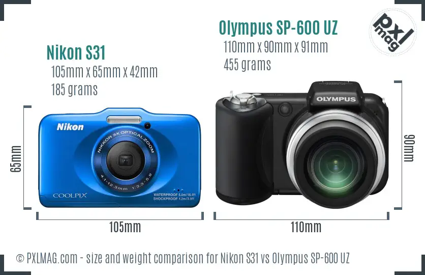 Nikon S31 vs Olympus SP-600 UZ size comparison