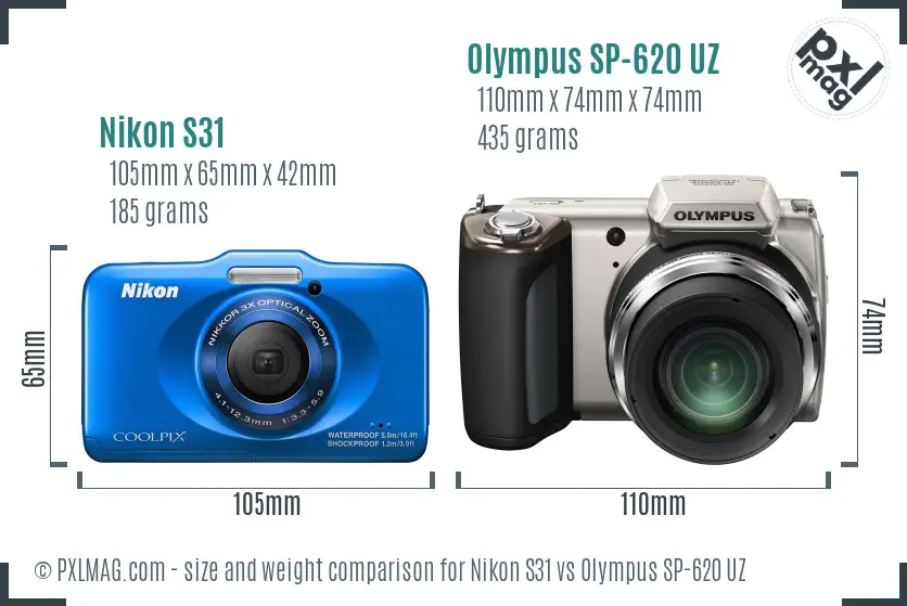 Nikon S31 vs Olympus SP-620 UZ size comparison