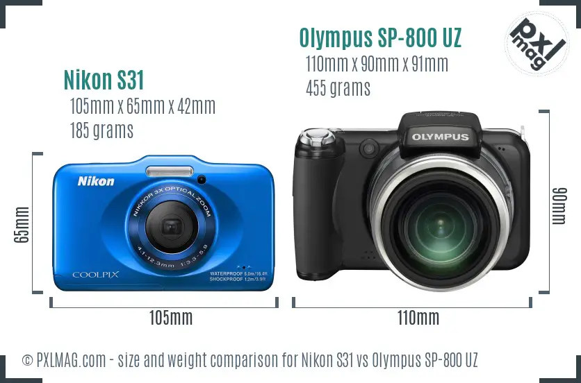 Nikon S31 vs Olympus SP-800 UZ size comparison