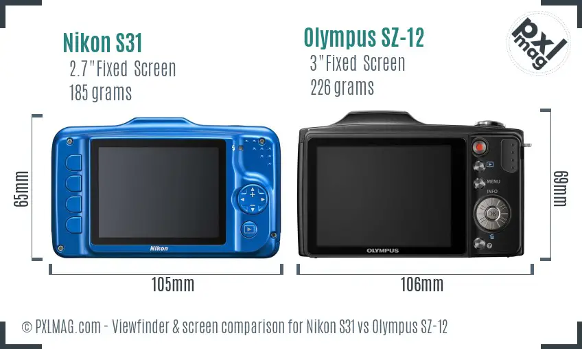 Nikon S31 vs Olympus SZ-12 Screen and Viewfinder comparison