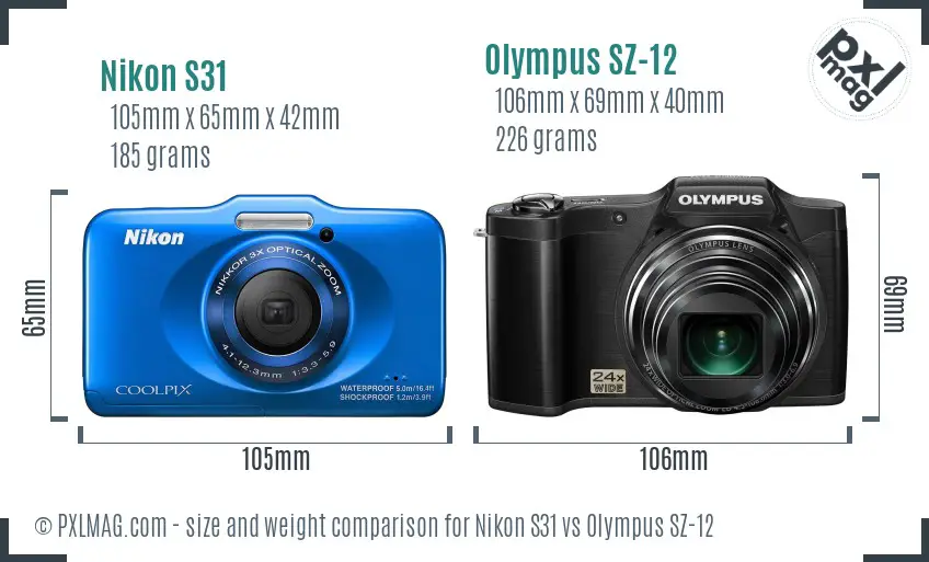 Nikon S31 vs Olympus SZ-12 size comparison