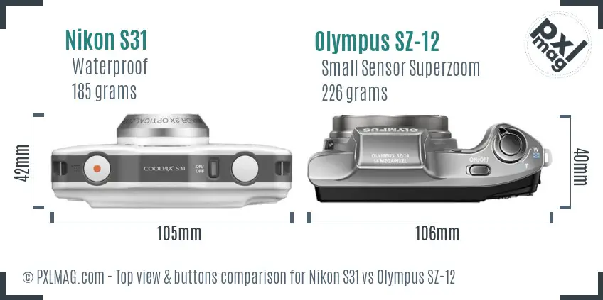 Nikon S31 vs Olympus SZ-12 top view buttons comparison