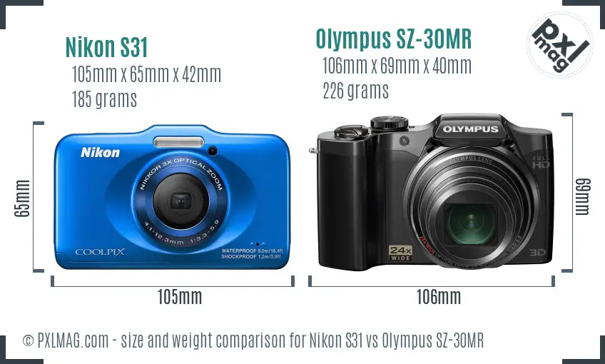 Nikon S31 vs Olympus SZ-30MR size comparison
