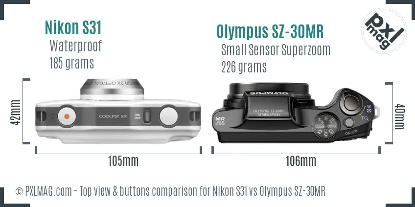 Nikon S31 vs Olympus SZ-30MR top view buttons comparison