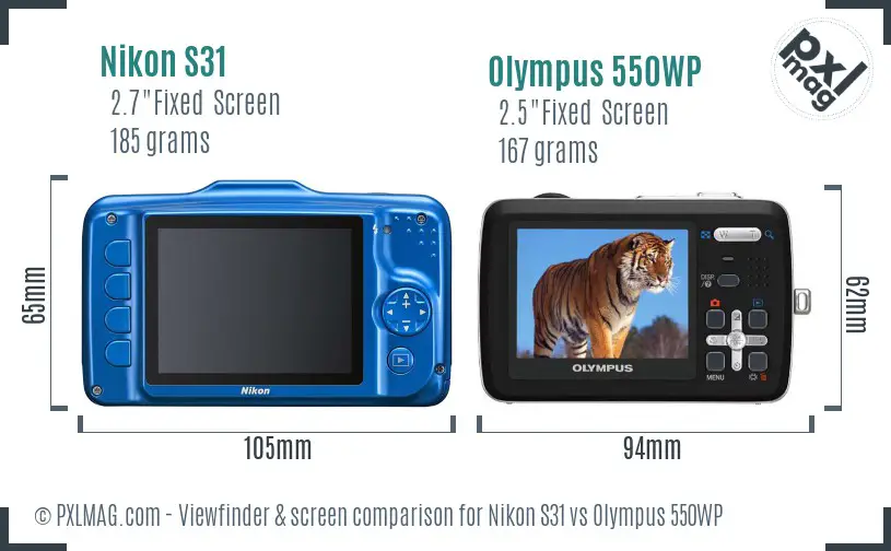 Nikon S31 vs Olympus 550WP Screen and Viewfinder comparison