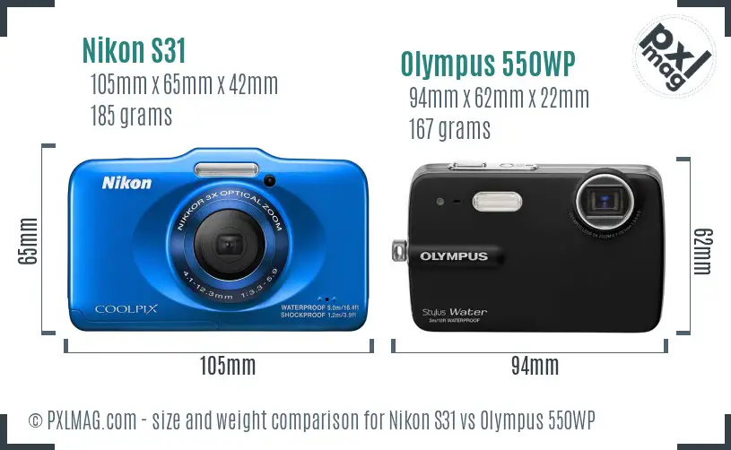 Nikon S31 vs Olympus 550WP size comparison