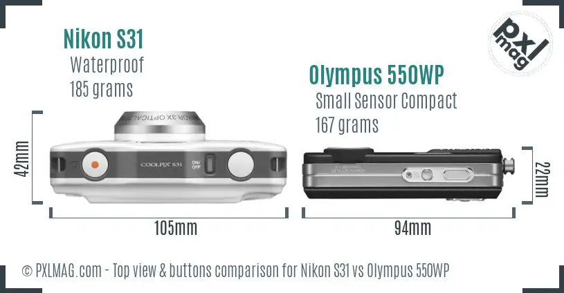 Nikon S31 vs Olympus 550WP top view buttons comparison