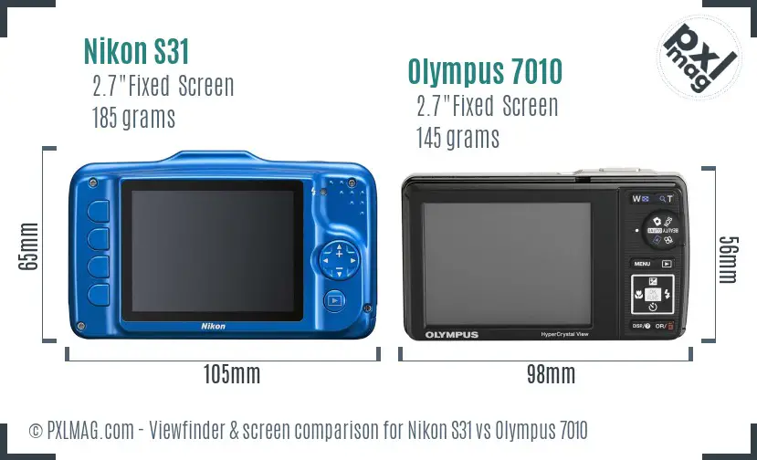 Nikon S31 vs Olympus 7010 Screen and Viewfinder comparison