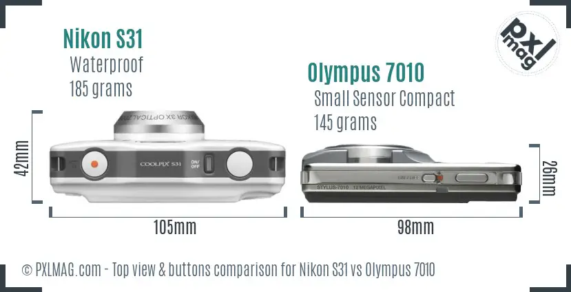 Nikon S31 vs Olympus 7010 top view buttons comparison