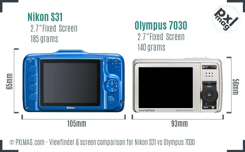 Nikon S31 vs Olympus 7030 Screen and Viewfinder comparison