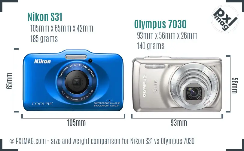 Nikon S31 vs Olympus 7030 size comparison