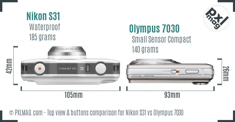Nikon S31 vs Olympus 7030 top view buttons comparison