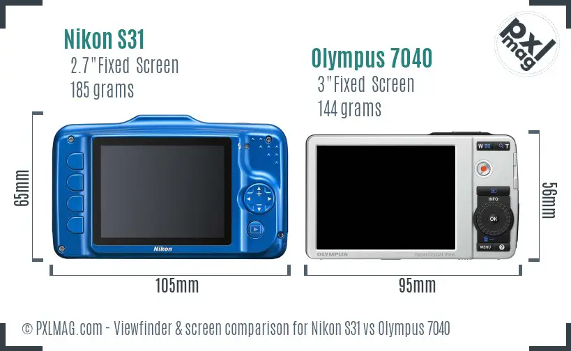 Nikon S31 vs Olympus 7040 Screen and Viewfinder comparison