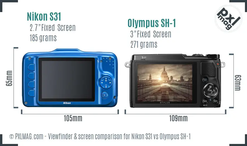 Nikon S31 vs Olympus SH-1 Screen and Viewfinder comparison