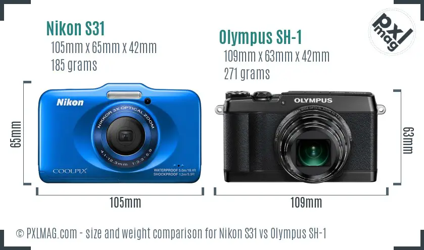 Nikon S31 vs Olympus SH-1 size comparison
