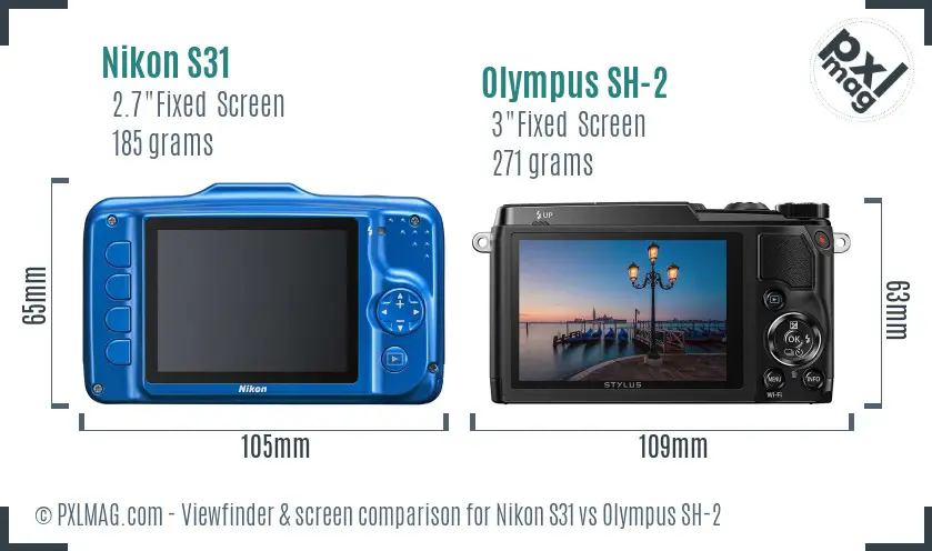 Nikon S31 vs Olympus SH-2 Screen and Viewfinder comparison