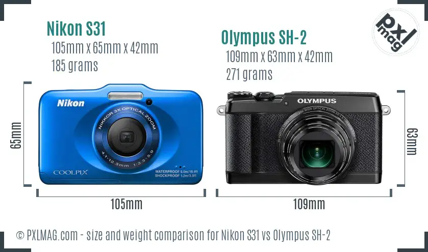 Nikon S31 vs Olympus SH-2 size comparison