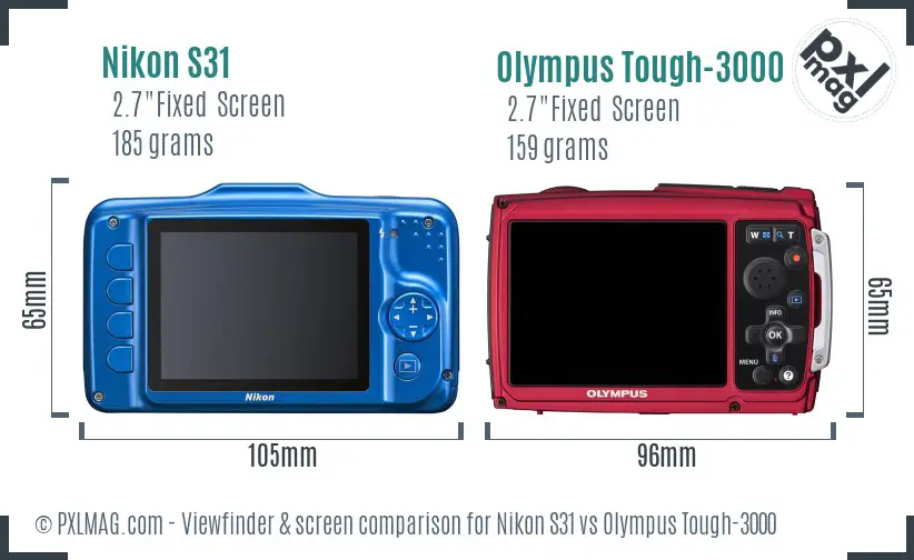 Nikon S31 vs Olympus Tough-3000 Screen and Viewfinder comparison
