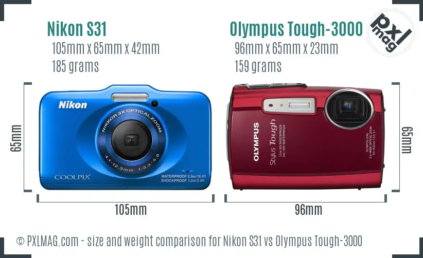 Nikon S31 vs Olympus Tough-3000 size comparison