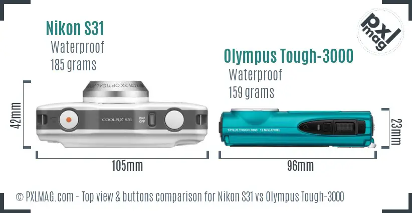 Nikon S31 vs Olympus Tough-3000 top view buttons comparison